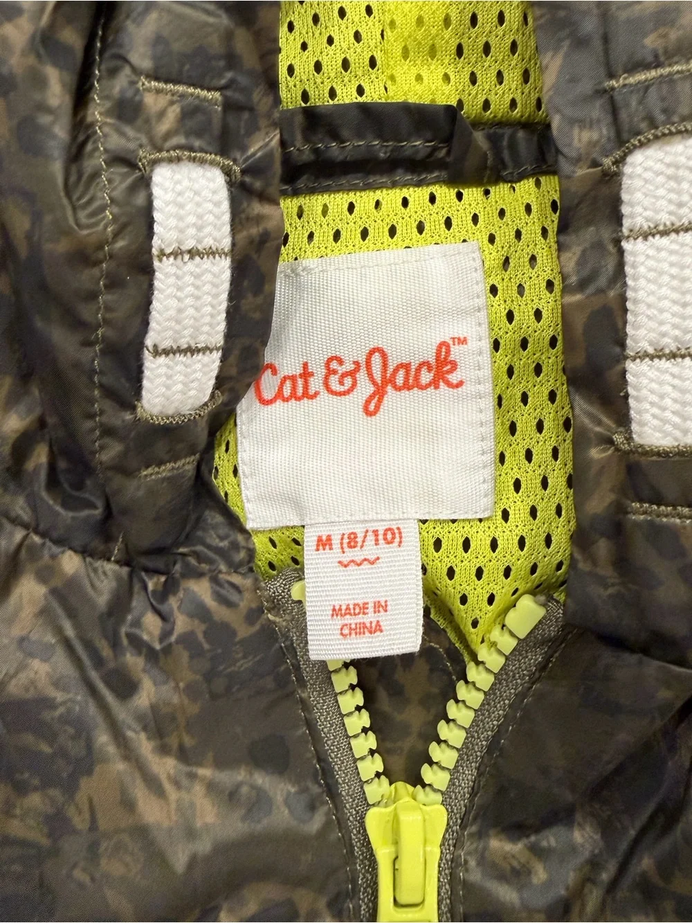 NWOT Cat & Jack Neon Yellow and Gray Camo Hooded Jacket